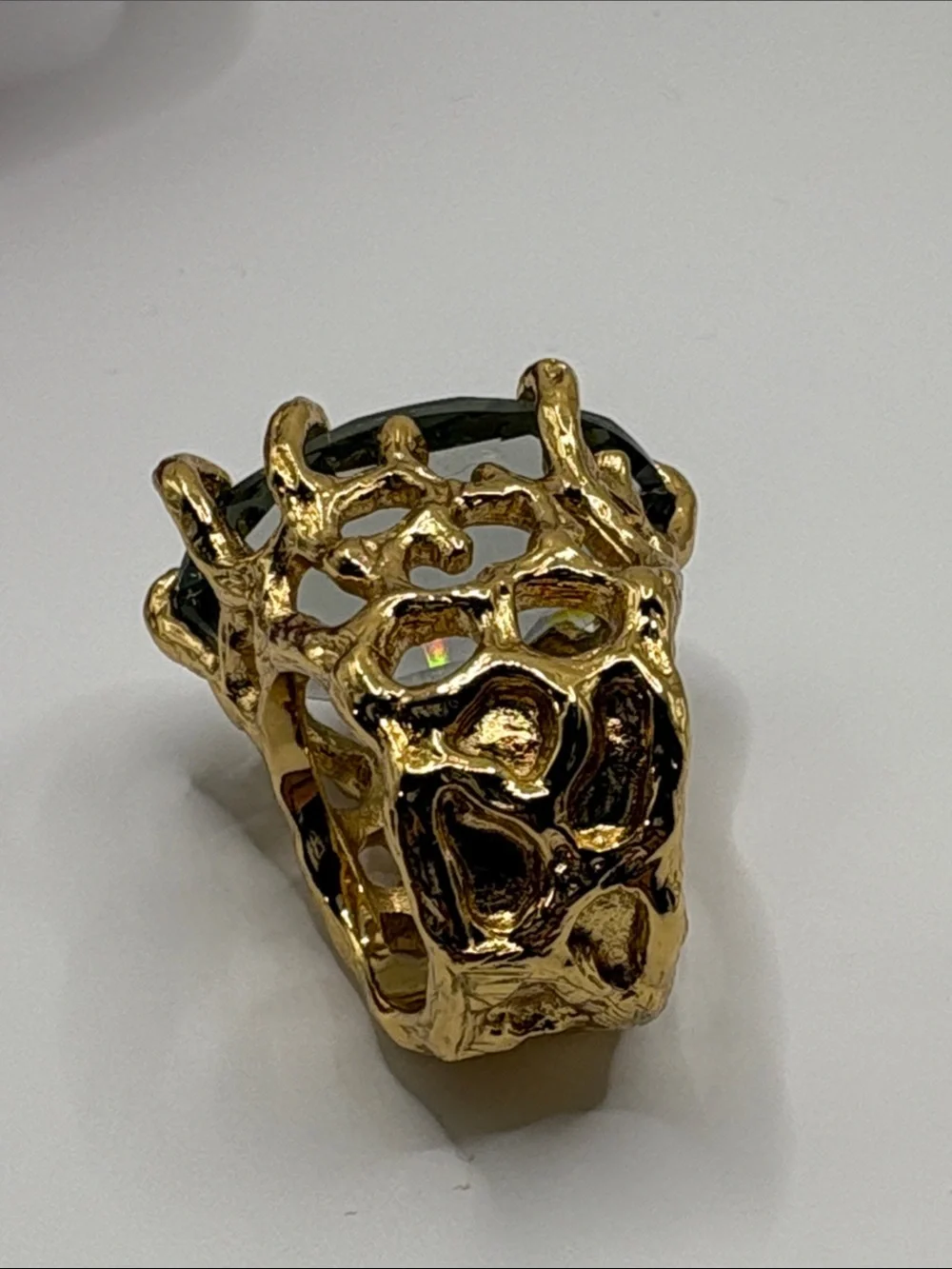 Trina Turk Gold-Tone Statement Ring with Smoky Green Faceted Stone